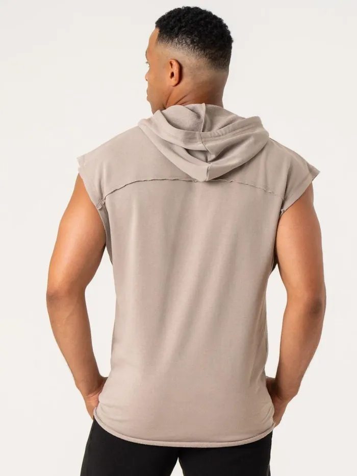 Tanks Mens Ryderwear Pursuit Fleece Sleeveless Hoodie Taupe