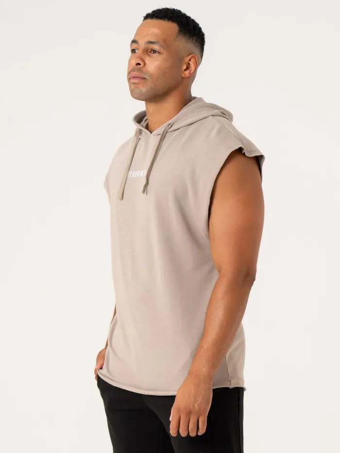 Tanks Mens Ryderwear Pursuit Fleece Sleeveless Hoodie Taupe