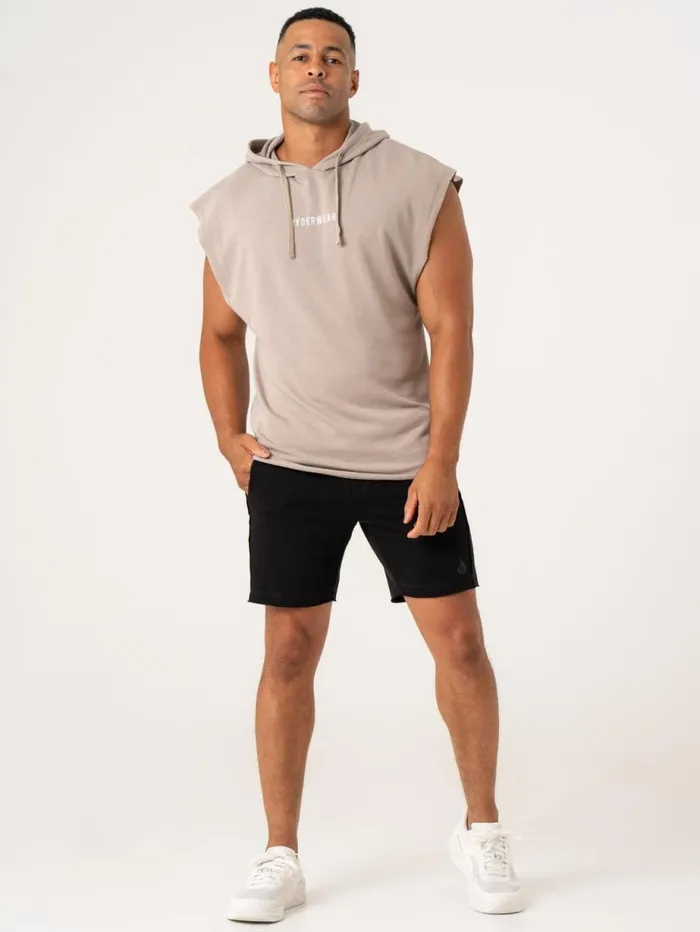 Tanks Mens Ryderwear Pursuit Fleece Sleeveless Hoodie Taupe