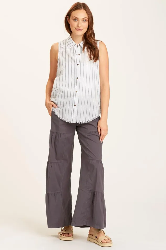 Terraced Wide Leg Pant Charcoal Clothing XCVI Pants