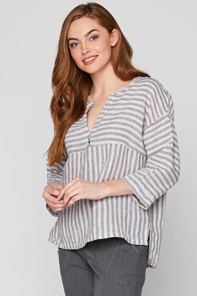 The Striped Blouse Toasted Almond Clothing XCVI ShirtsBlouses