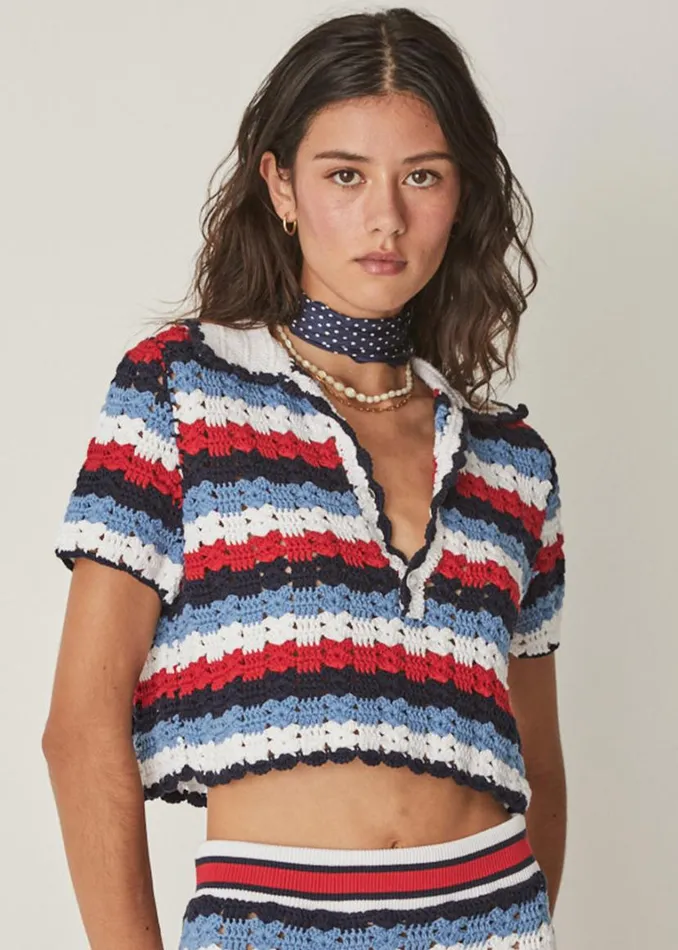 The Upside CHANTILLY CROCHET EZRA SHIRT Stripe Shop Shirts and Tanks