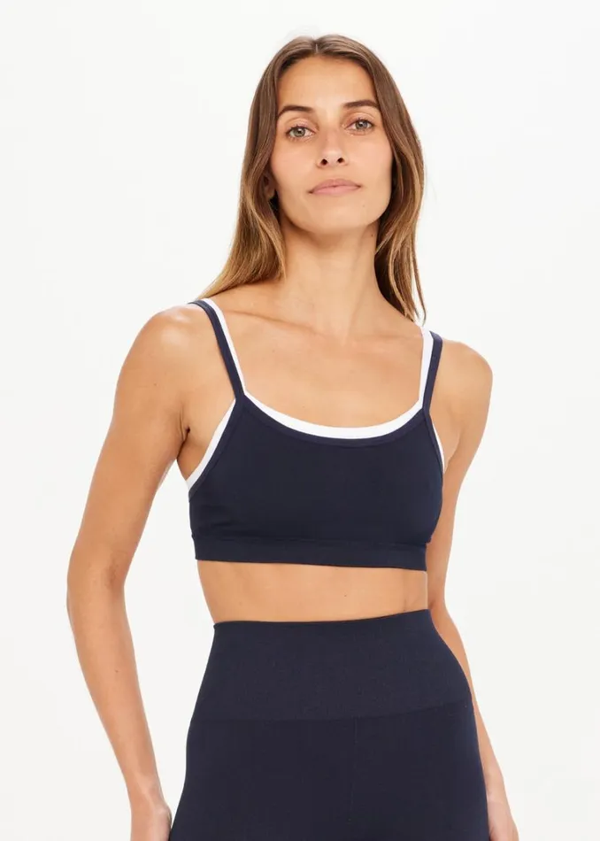 The Upside FORM SEAMLESS KELSEY BRA Navy Shop Sports Bras