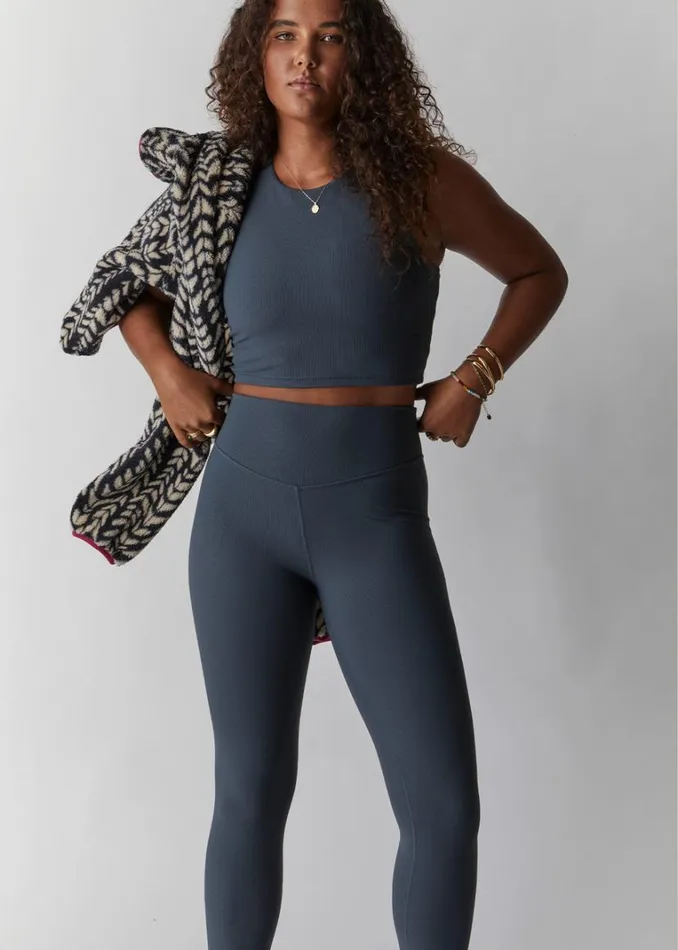 The Upside RIBBED 25IN MIDI PANT Petrol Shop Leggings