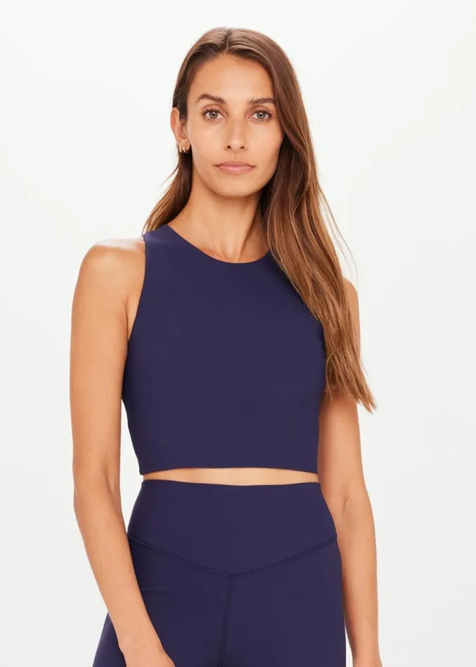 The Upside RIBBED SAMARA CROP Navy Shop Sports Bras