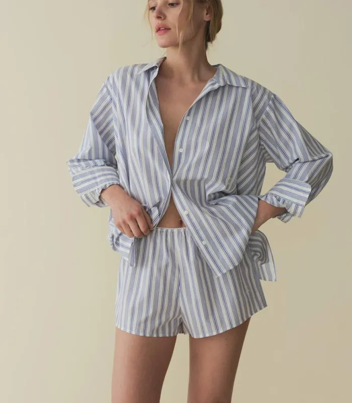 THELMA SHORT Indigo Sorrento Stripe Shop DEN Pants and Shorts