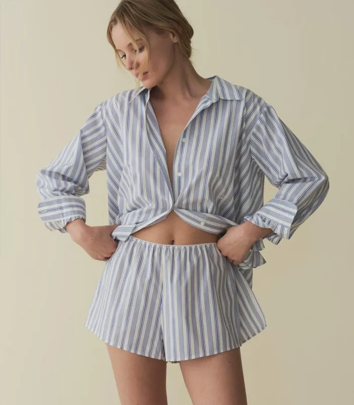 THELMA SHORT Indigo Sorrento Stripe Shop DEN Pants and Shorts
