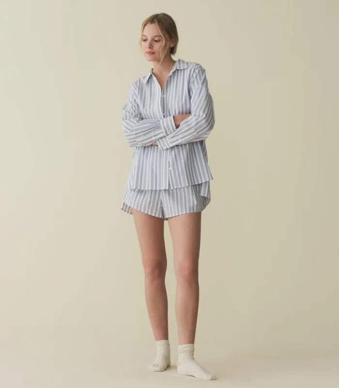 THELMA SHORT Indigo Sorrento Stripe Shop DEN Pants and Shorts