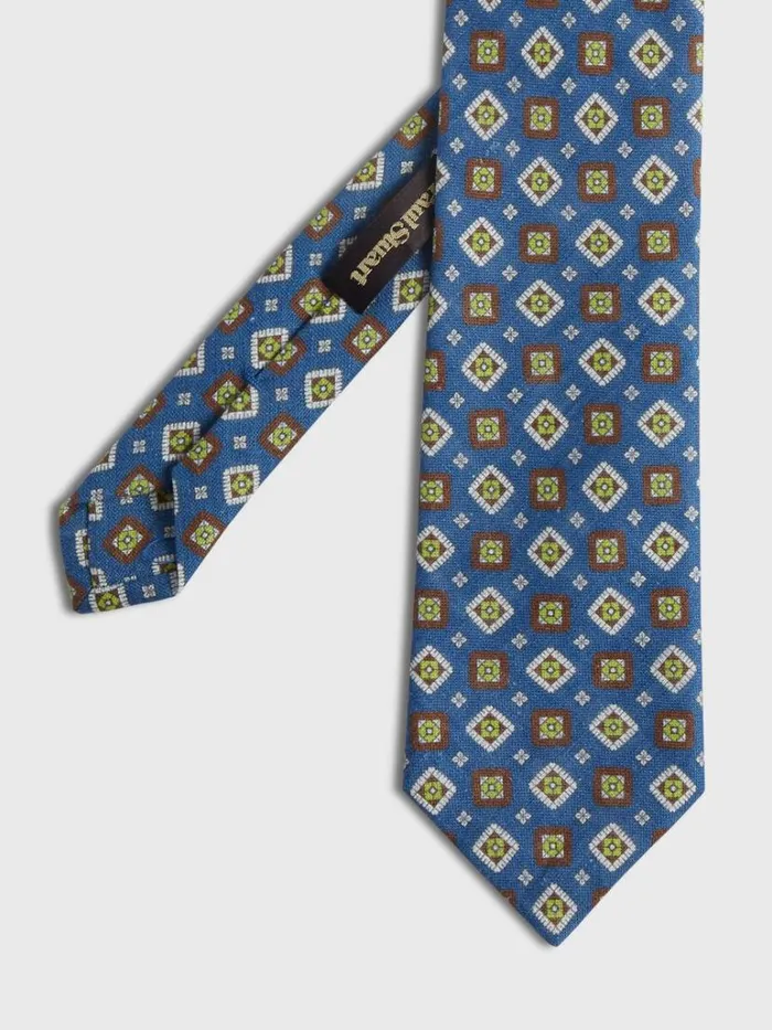 Ties Mens Paul Stuart Printed Linen Medallion Tie Blue