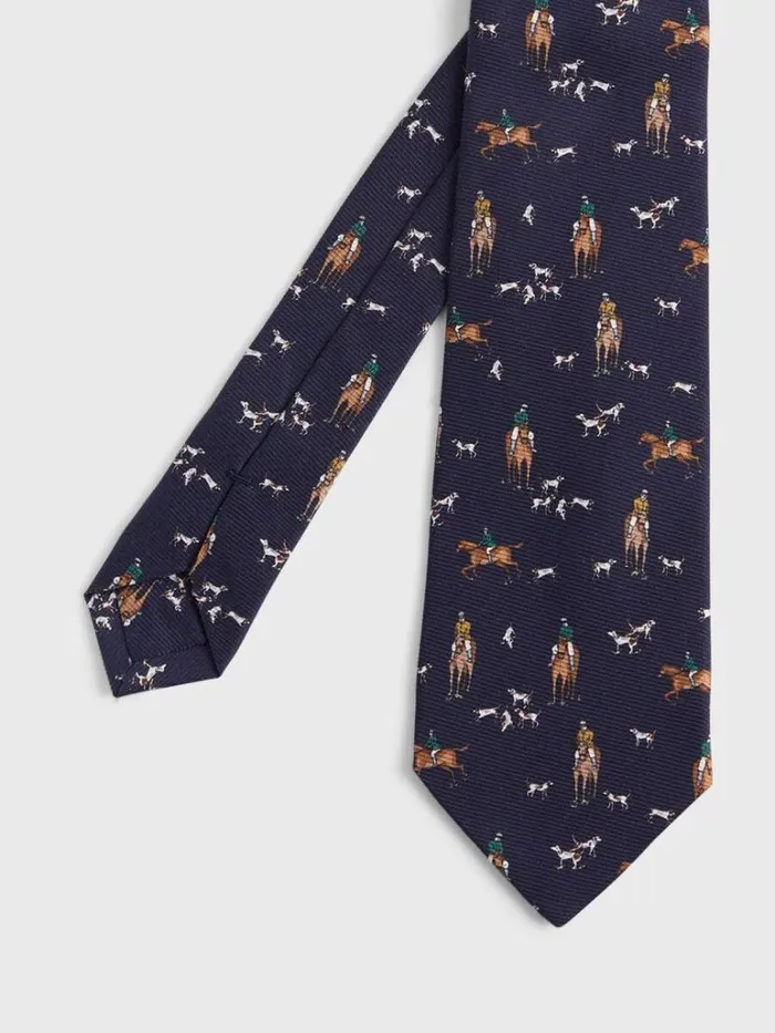 Ties Mens Paul Stuart Printed Silk Riding Scene Tie Blue