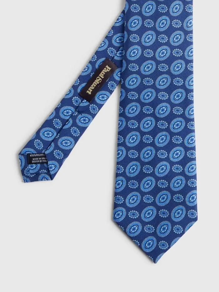 Ties Mens Paul Stuart Printed Silk Tossed Oval Tie Navy