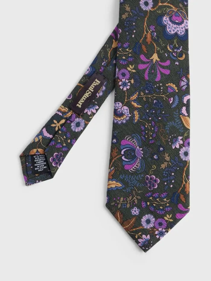 Ties Mens Paul Stuart Printed Wool Floral And Vine Tie Burgundy