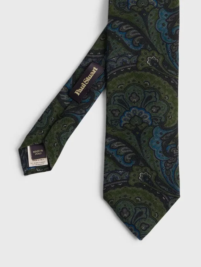 Ties Mens Paul Stuart Printed Wool Paisley Tie Green