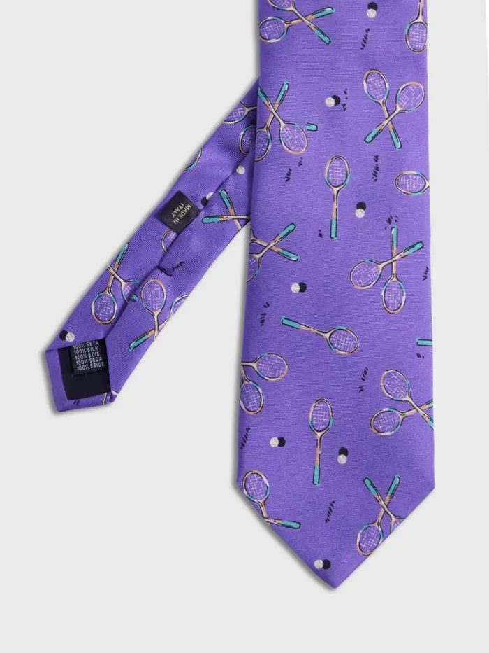 Ties Mens Paul Stuart Silk Twill Tennis Racket Print Tie Purple
