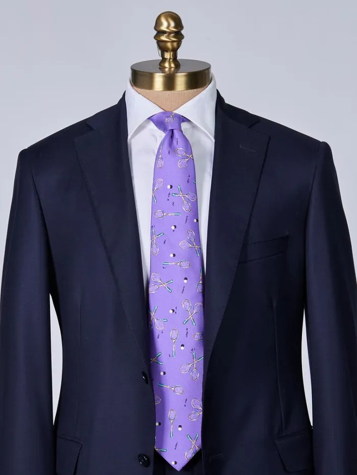 Ties Mens Paul Stuart Silk Twill Tennis Racket Print Tie Purple