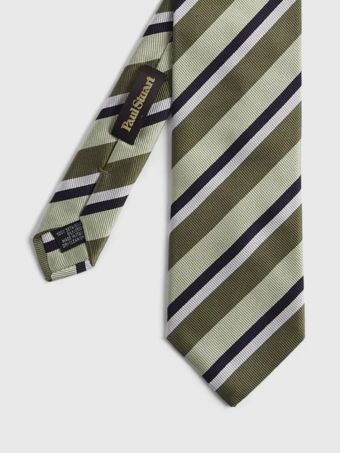 Ties Mens Paul Stuart Three Color Repp Stripe Tie Olive