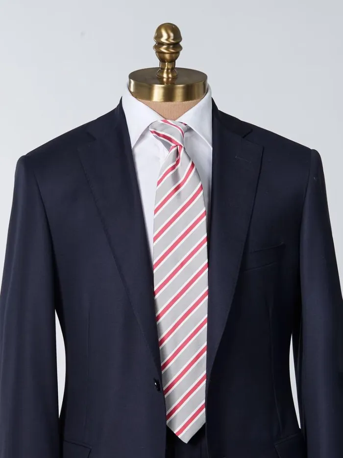 Ties Mens Paul Stuart Woven Silk and Cotton Three Color Stripe Tie Grey