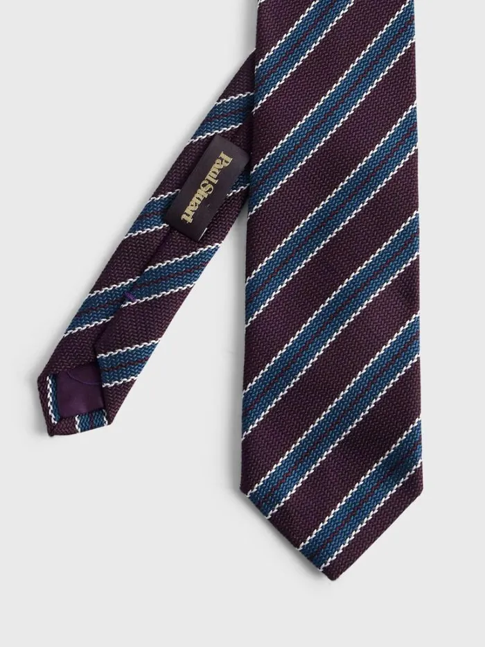 Ties Mens Paul Stuart Woven Silk Jacquard Two Color Stripe Tie Grey