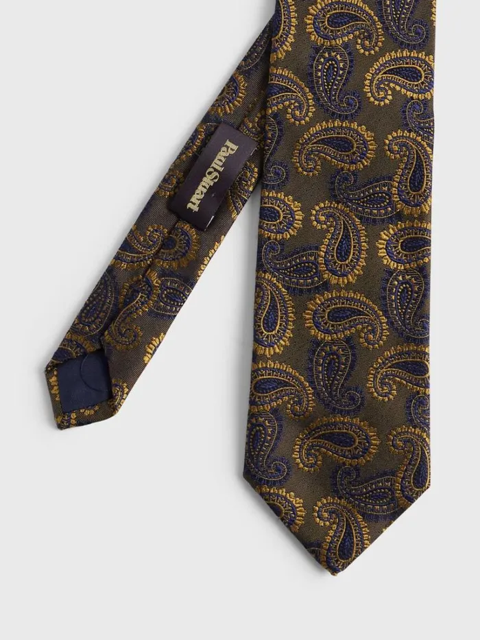 Ties Mens Paul Stuart Woven Silk Two Tone Paisley Tie Gold