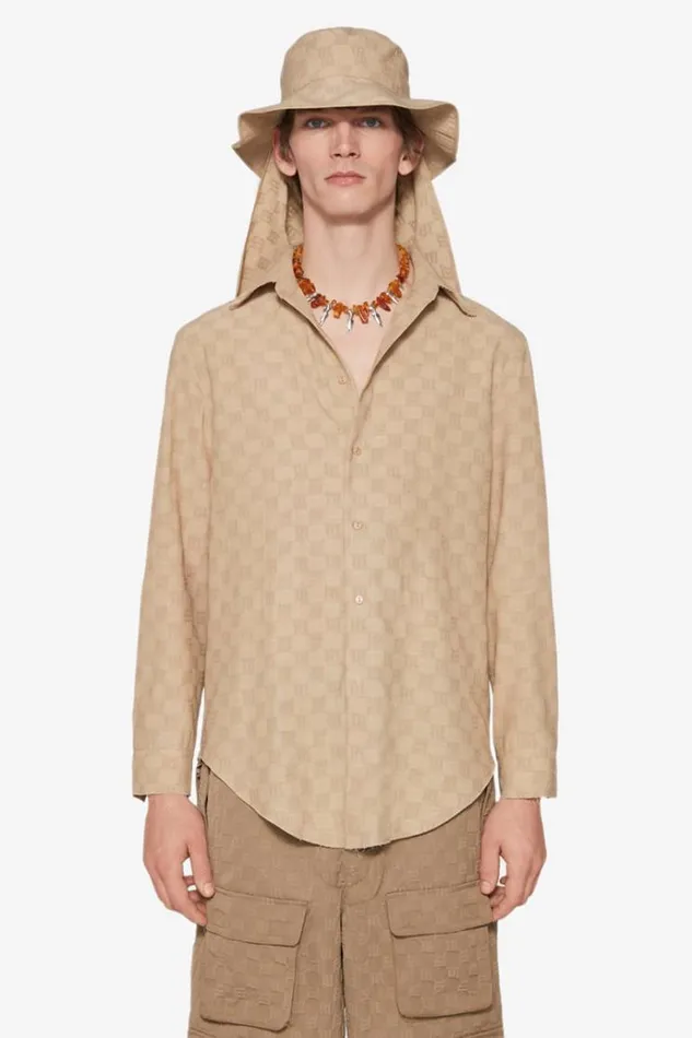 Tops Men MISBHV Jordan Barrett Oversize Monogram Wool Shirt Beige