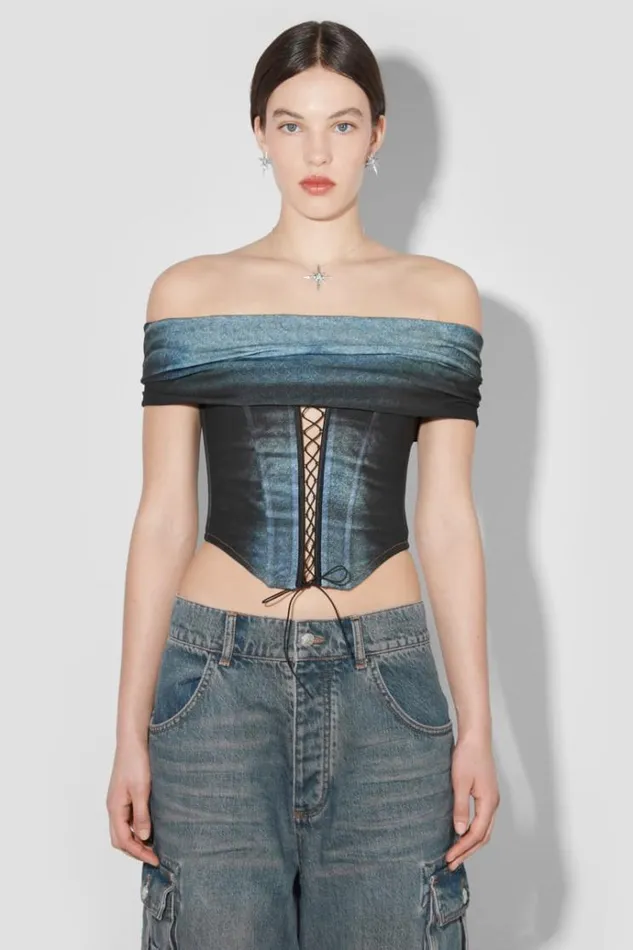 Tops Women MISBHV Denim Poly Laced Off Shoulder Corset Mlc