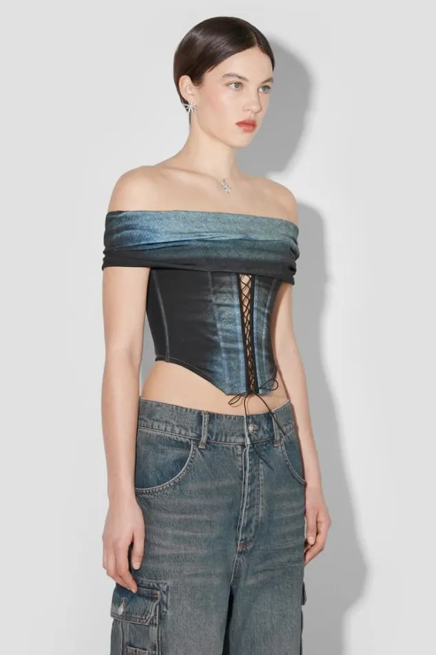 Tops Women MISBHV Denim Poly Laced Off Shoulder Corset Mlc