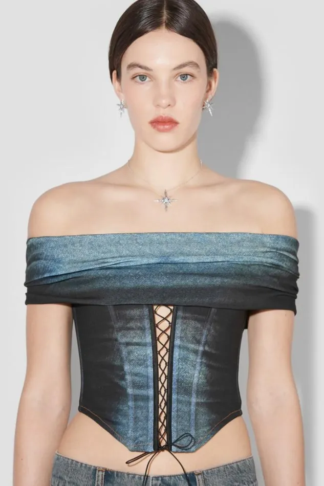 Tops Women MISBHV Denim Poly Laced Off Shoulder Corset Mlc