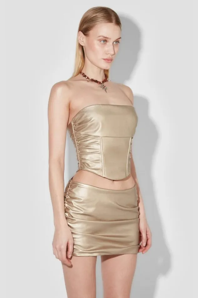 Tops Women MISBHV Faux Leather Ruched Corset Gold