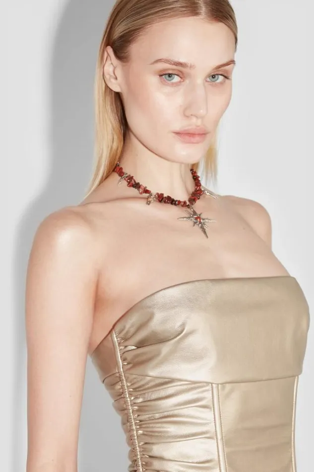 Tops Women MISBHV Faux Leather Ruched Corset Gold