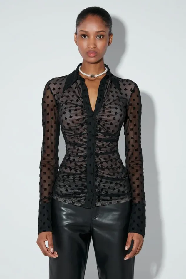 Tops Women MISBHV Monogram Mesh Shirt Black