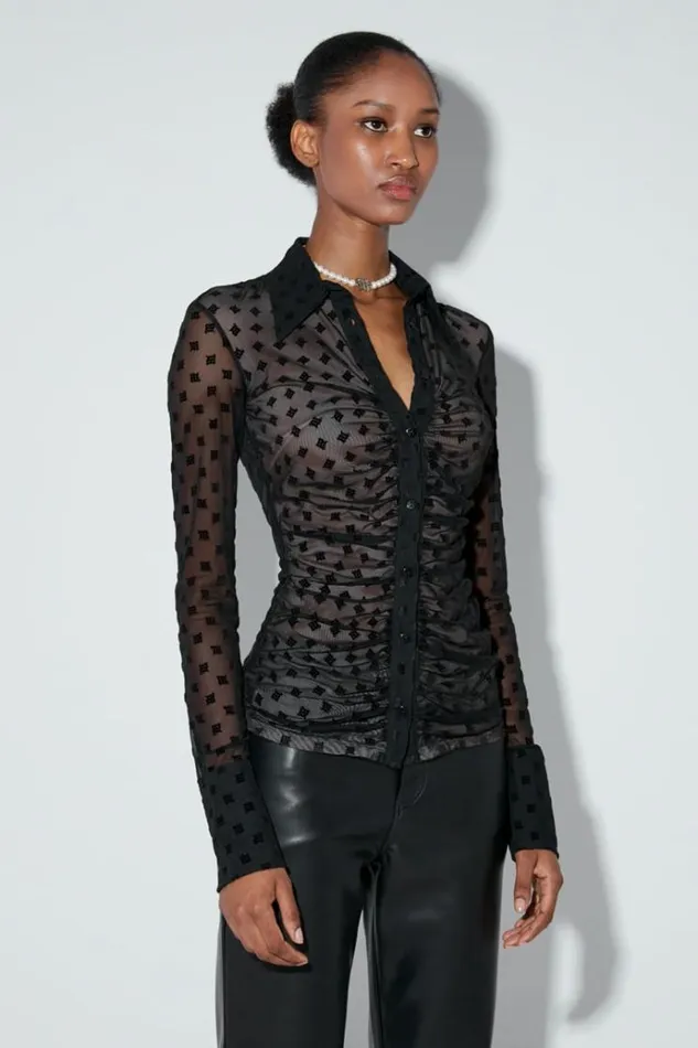 Tops Women MISBHV Monogram Mesh Shirt Black