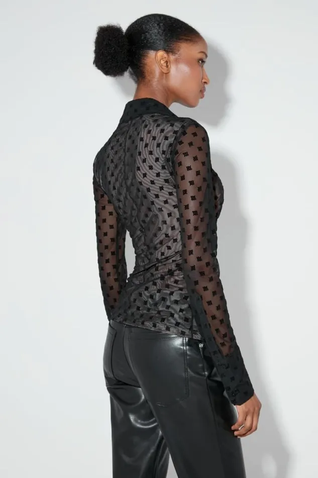 Tops Women MISBHV Monogram Mesh Shirt Black