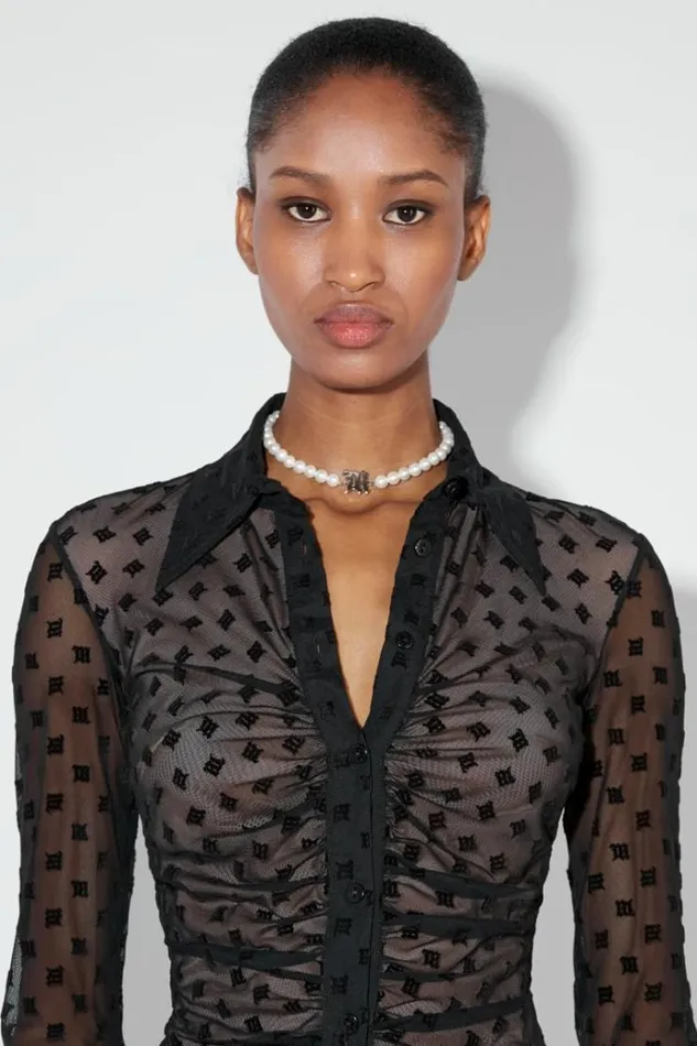 Tops Women MISBHV Monogram Mesh Shirt Black