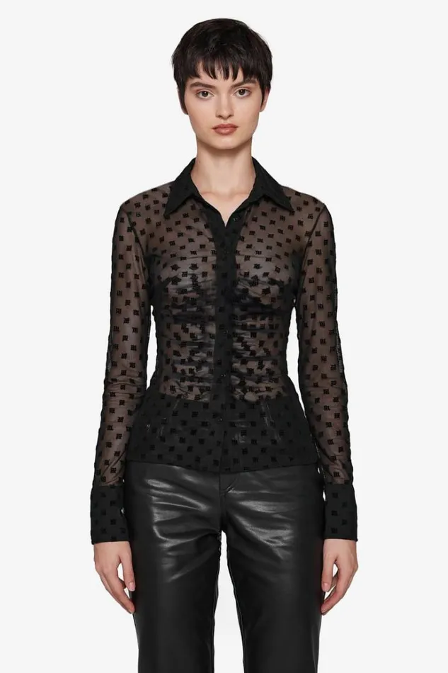 Tops Women MISBHV Monogram Mesh Shirt Black