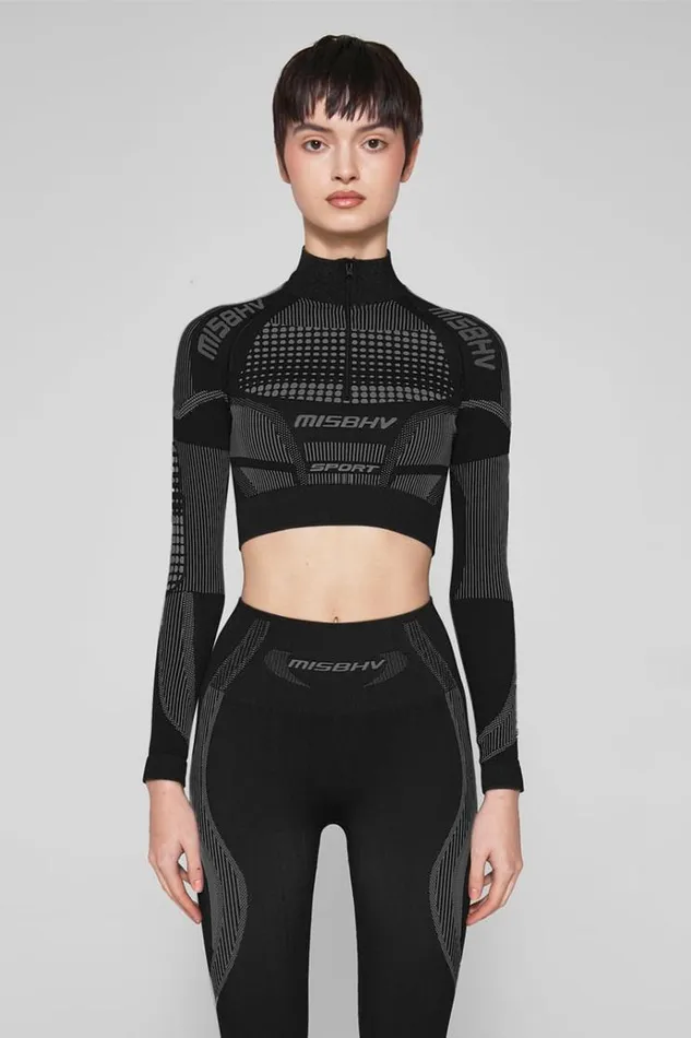 Tops Women MISBHV Sport Europa Cropped QuarterZip Longsleeve Muted Black