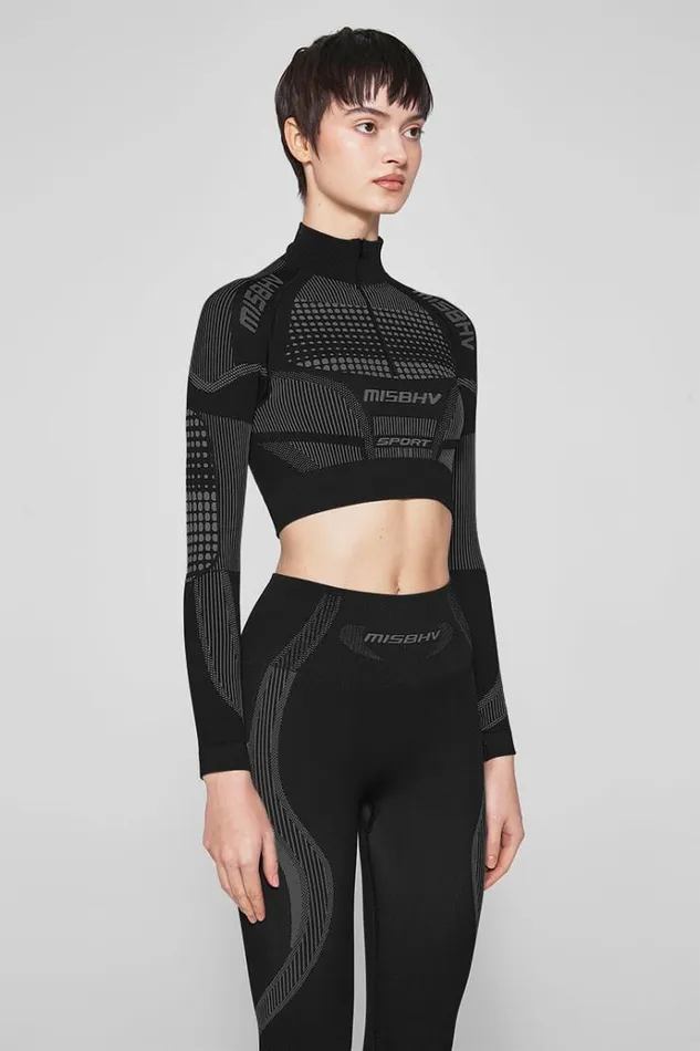 Tops Women MISBHV Sport Europa Cropped QuarterZip Longsleeve Muted Black