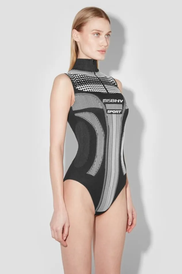 Tops Women MISBHV Sport Europa Quarter Zip Bodysuit Blackwhite