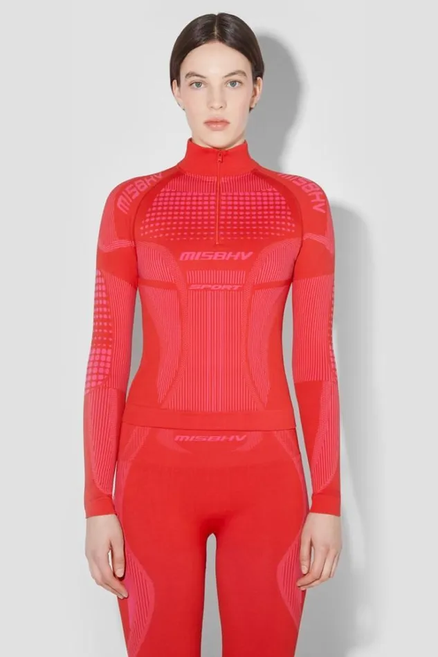 Tops Women MISBHV Sport Europa QuarterZip Longsleeve Coral Red