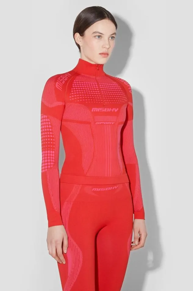 Tops Women MISBHV Sport Europa QuarterZip Longsleeve Coral Red