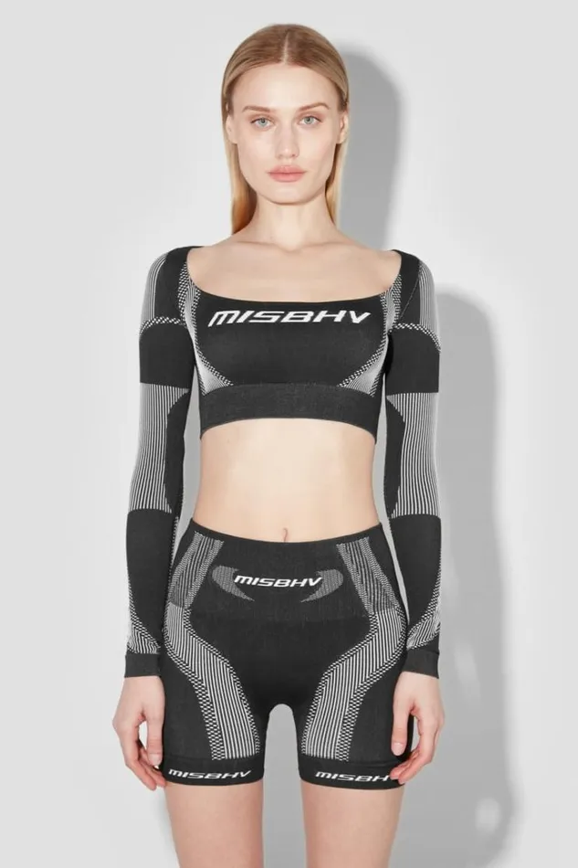 Tops Women MISBHV Sport Longsleeve Cropped Square Shaped Blackwhite
