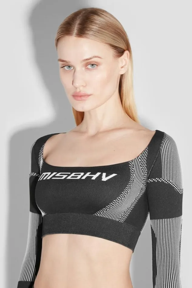 Tops Women MISBHV Sport Longsleeve Cropped Square Shaped Blackwhite