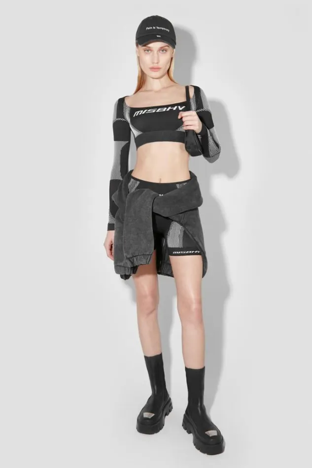 Tops Women MISBHV Sport Longsleeve Cropped Square Shaped Blackwhite