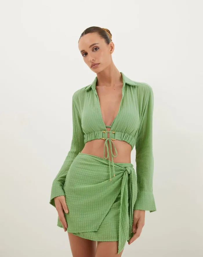 Tops Women ViX Paula Hermanny Alexia Detail Blouse 8211 Aloe