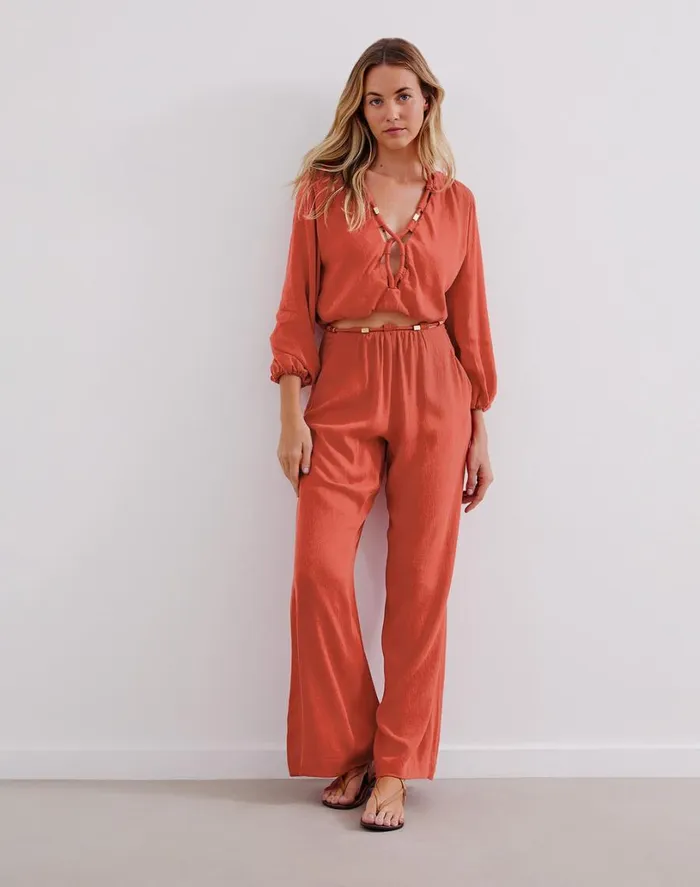 Tops Women ViX Paula Hermanny Ino Long Sleeve Blouse 8211 Brick
