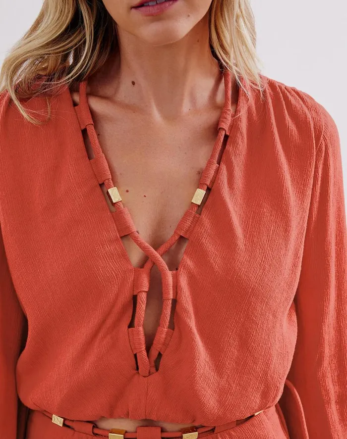 Tops Women ViX Paula Hermanny Ino Long Sleeve Blouse 8211 Brick