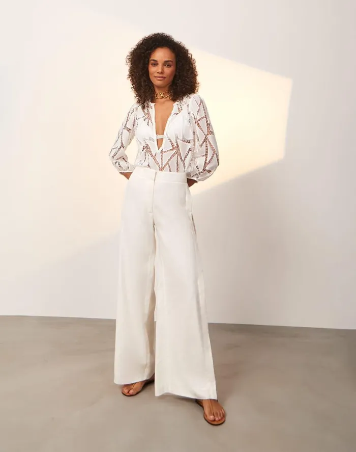 Tops Women ViX Paula Hermanny Julieta Long Sleeve Blouse 8211 Off White