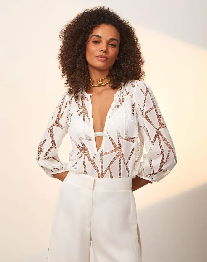 Tops Women ViX Paula Hermanny Julieta Long Sleeve Blouse 8211 Off White