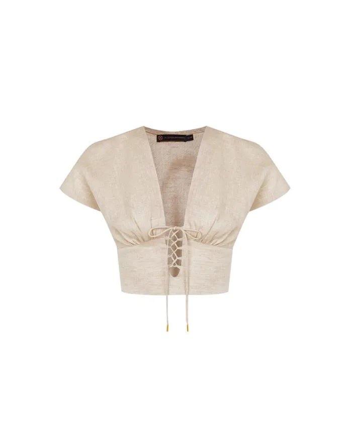 Tops Women ViX Paula Hermanny Saskia Short Sleeve Blouse 8211 Natural