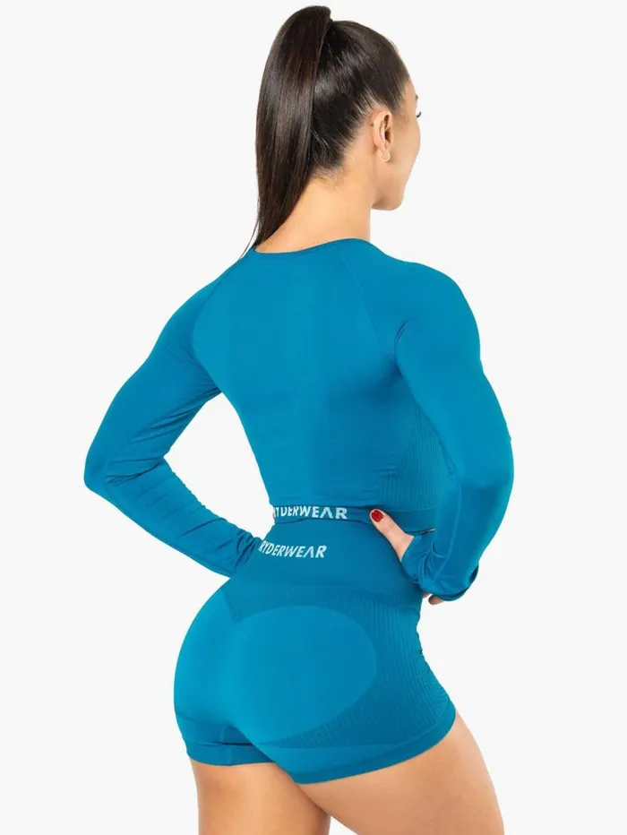 Tops Womens Ryderwear Electra Seamless Long Sleeve Crop Top Electric Blue