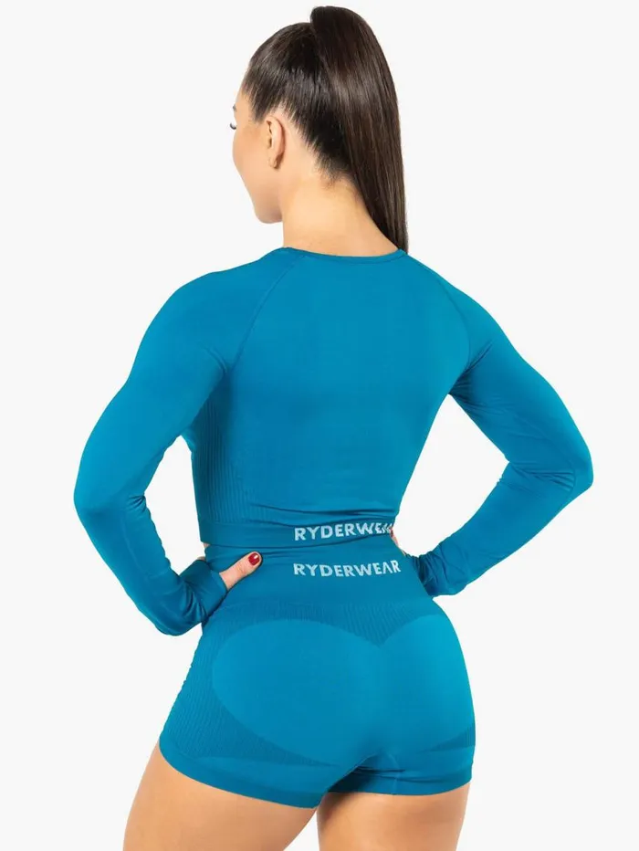 Tops Womens Ryderwear Electra Seamless Long Sleeve Crop Top Electric Blue